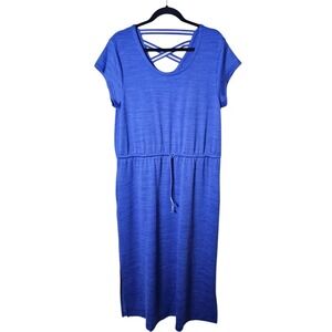Talbots XL Petite Blue Maxi Dress Athletic Drawstring Pockets Short Sleeve